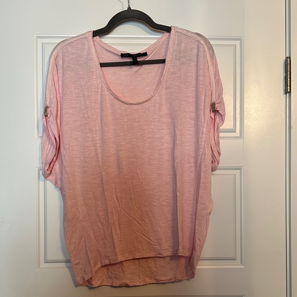 White House Black Market Soft Pink Rolled Sleeve Blouse